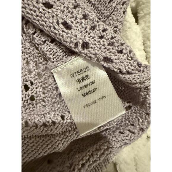 Women’s Summer Knit Crochet Bathing Suit Cover Pullover Front Ruching M Lavender - Picture 5 of 9